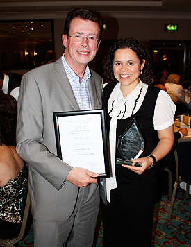 Tammy Gooding, a graduate of Central England College, with Nick Cooke, after receiving her award of "Most promising newcomer to the Hypnotherapy profession".